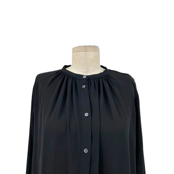 Aritzia Babaton Blouse Top Button Down Collarless Long Sleeve Satin Black Small - Picture 2 of 9